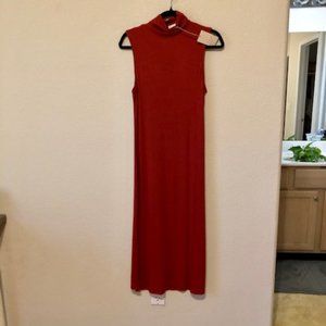 Rust Mock/Turtleneck Sleeveless Midi Sweater Dress